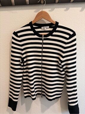 Madewell  Knit Striped Zip-Front Women’s Sweater - Black &  Creamy White